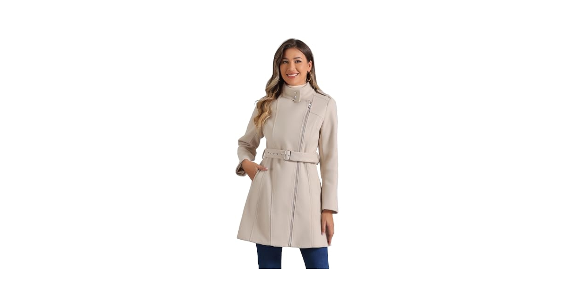 Amazon.com: Allegra K High Neck Winter Coat for Women's Zip
